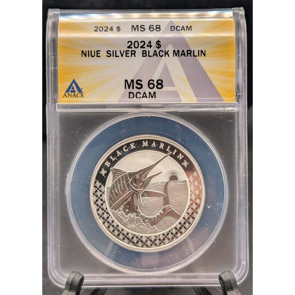2024 Niue Silver Black Marlin • 1/2 oz .999 • ANACS MS68 DCAM